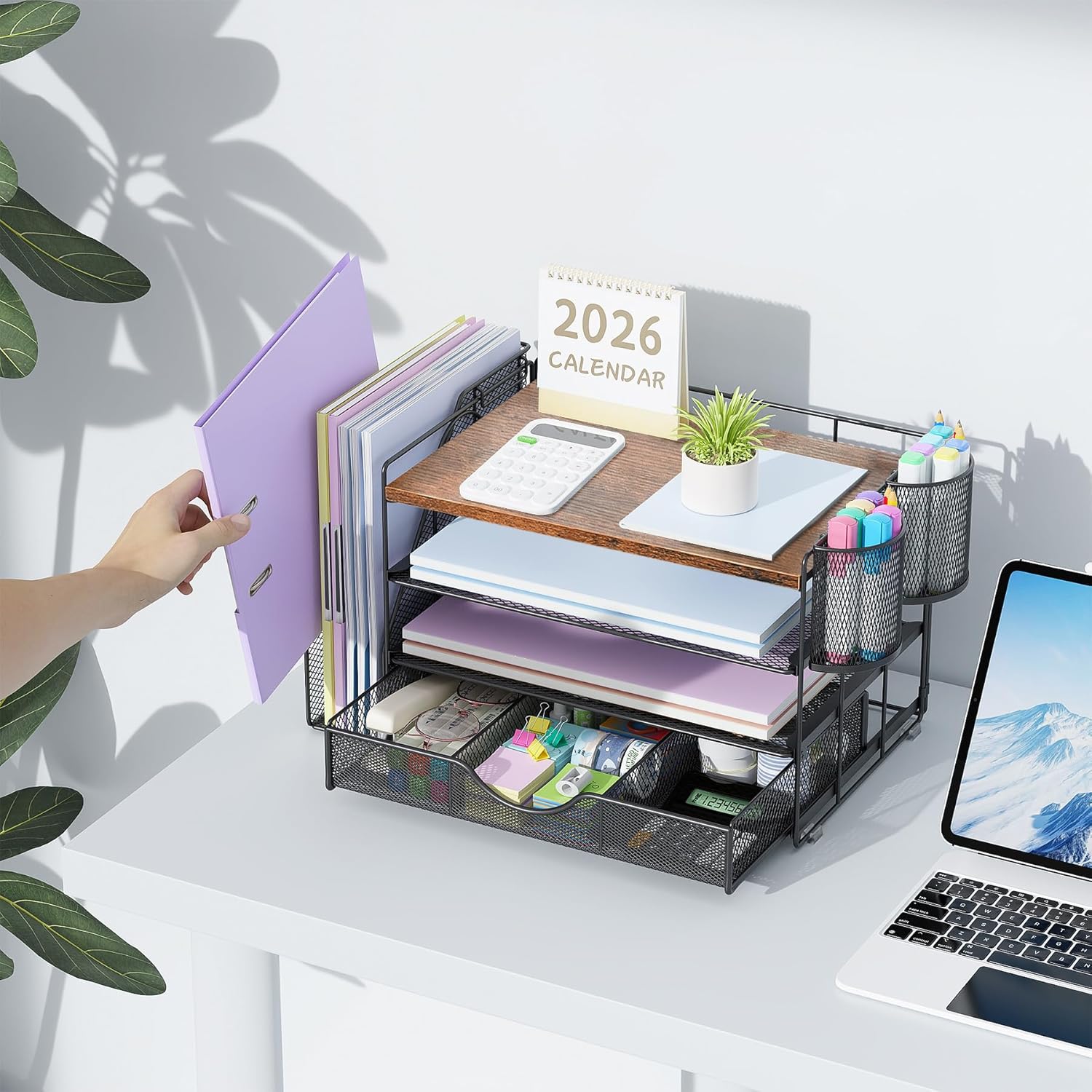 Detalle de gianotter 4-Tier Desk Organizer with File Holder, Drawer & Pen Holders