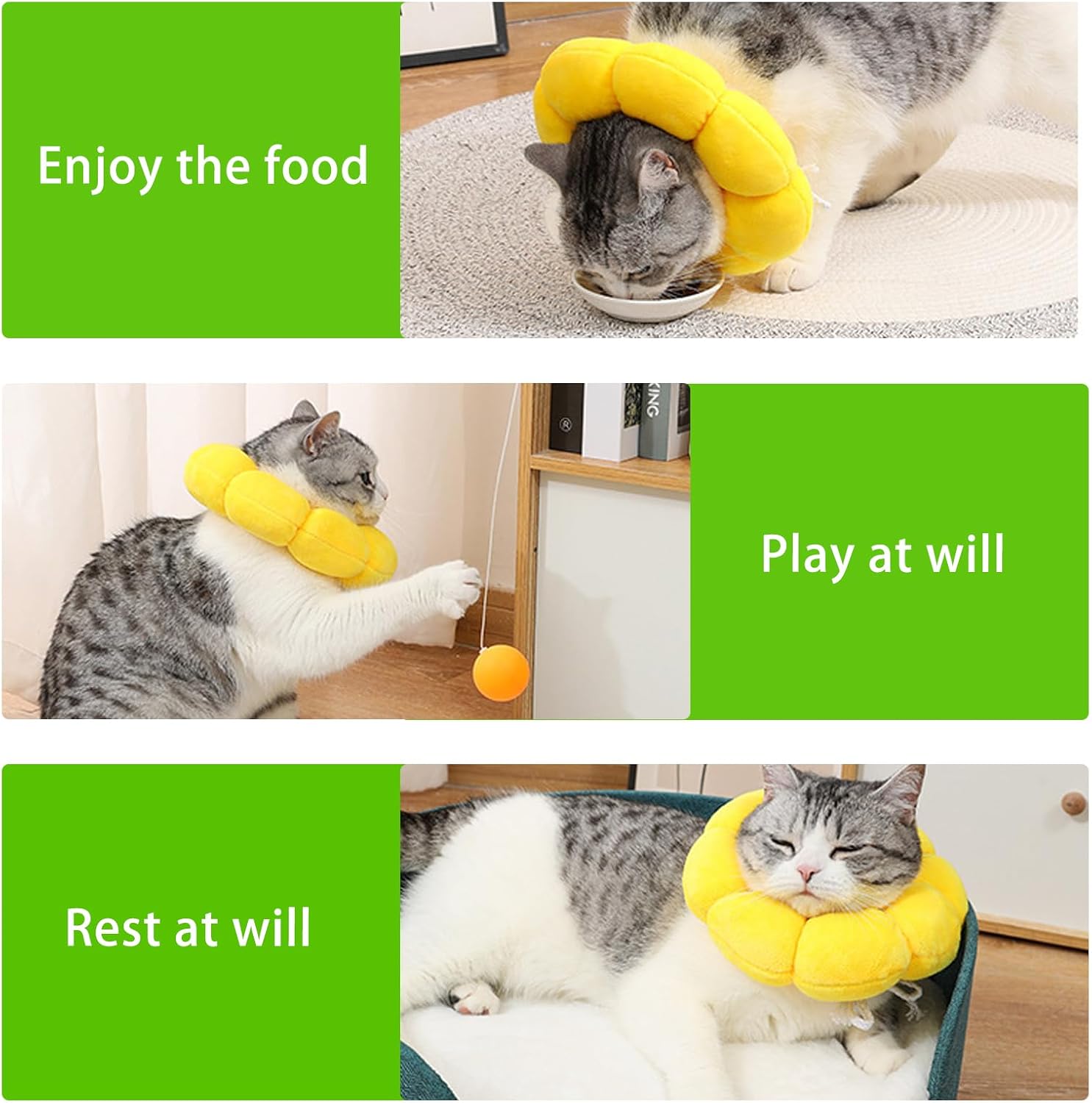 Detalle de Cat Cone Soft Recovery Collar – Sunflower Design, Adjustable for Small Cats