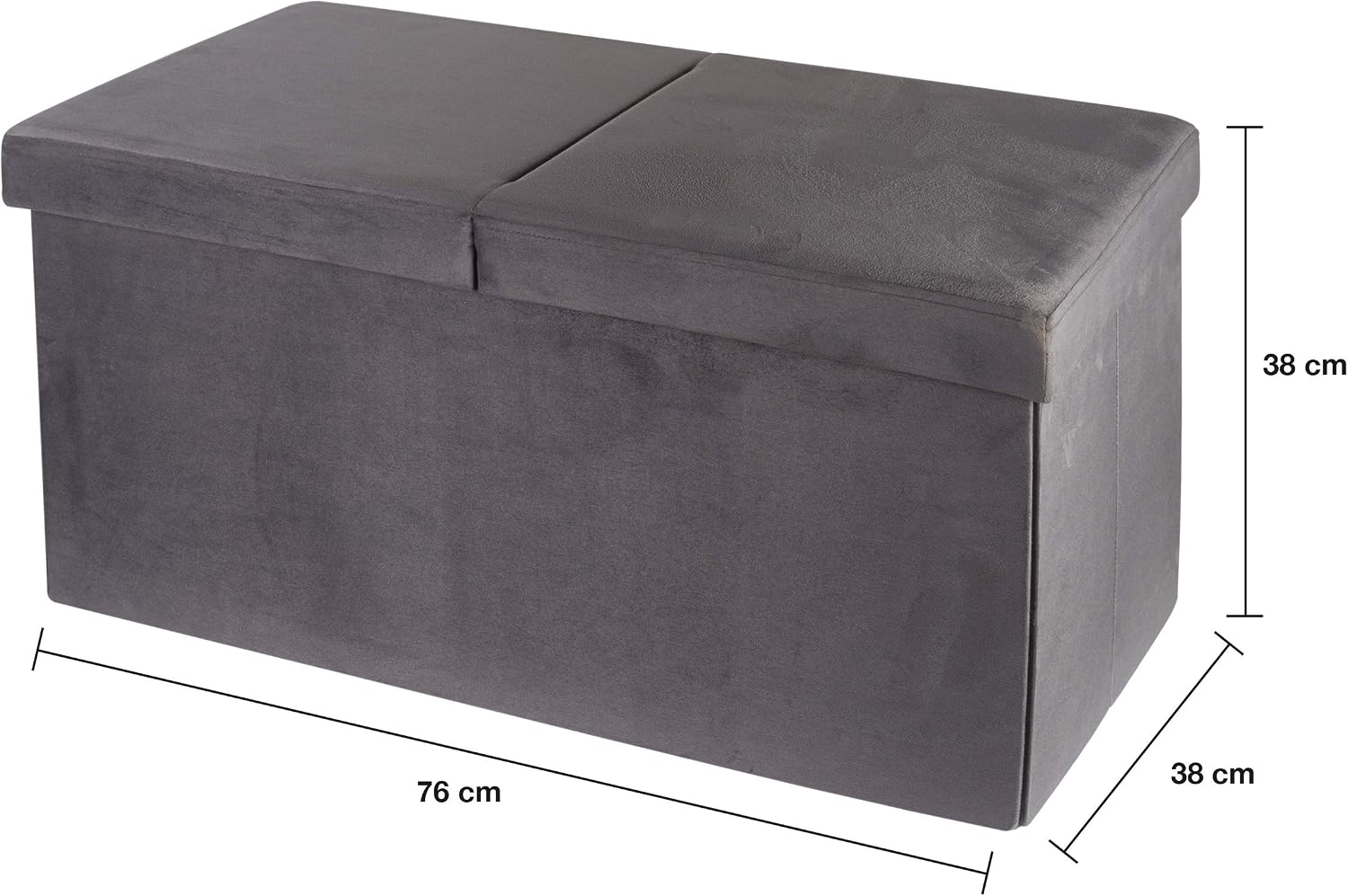 Detalle de Baroni Home Cassapanca Pieghevole in Velluto Grigio 76x38x38 cm