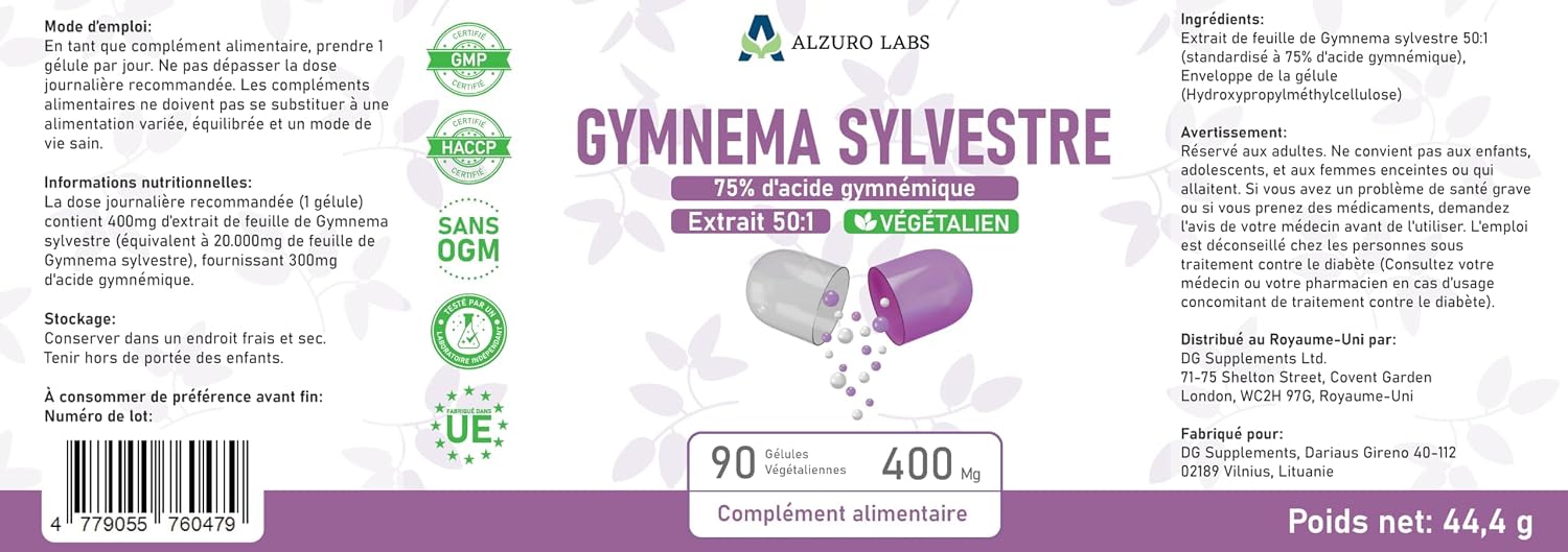 Thumbnail 4 de ALZURO LABS Gymnema Sylvestre 20 000mg 90 gélules