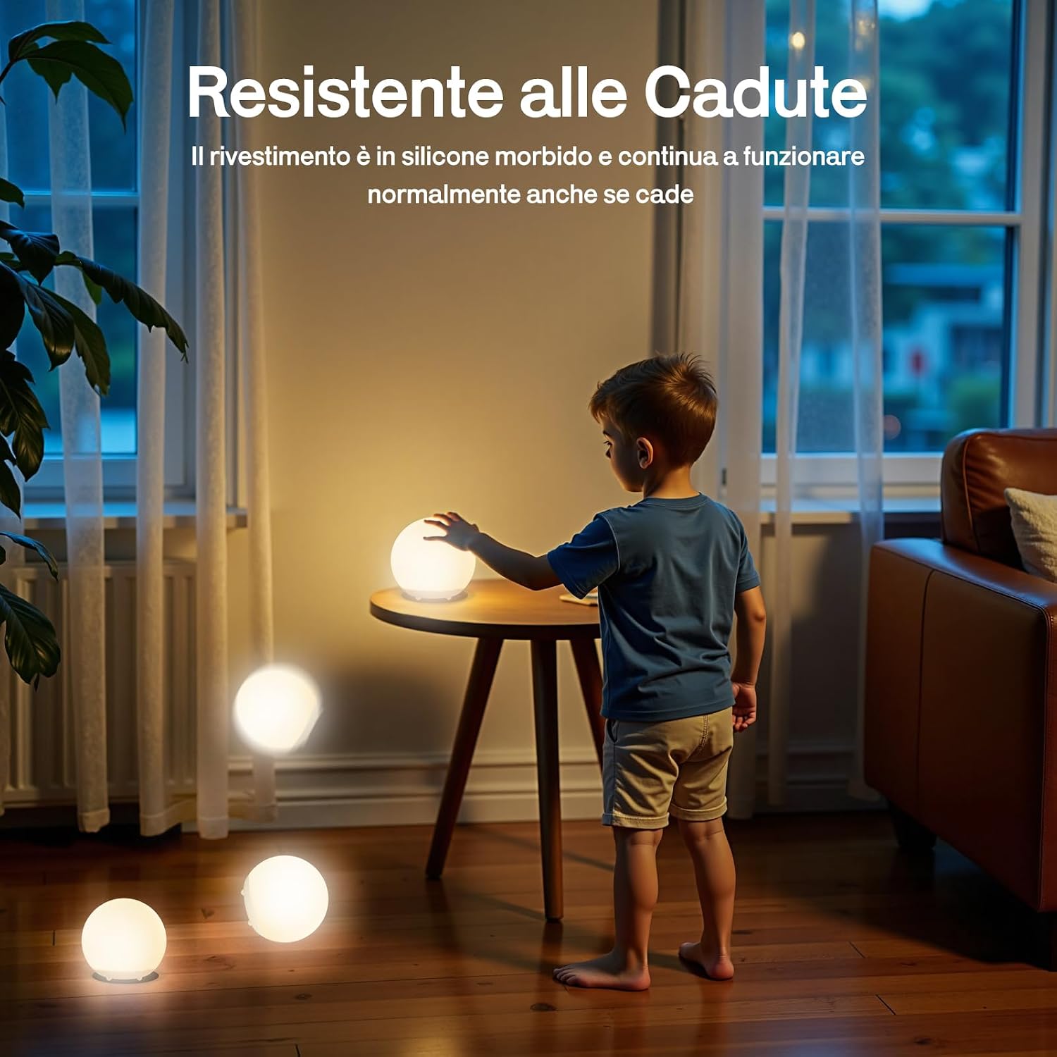 Detalle de Luce notturna in silicone con 7 colori RGB, touch e timer – compagna delicata per la cameretta