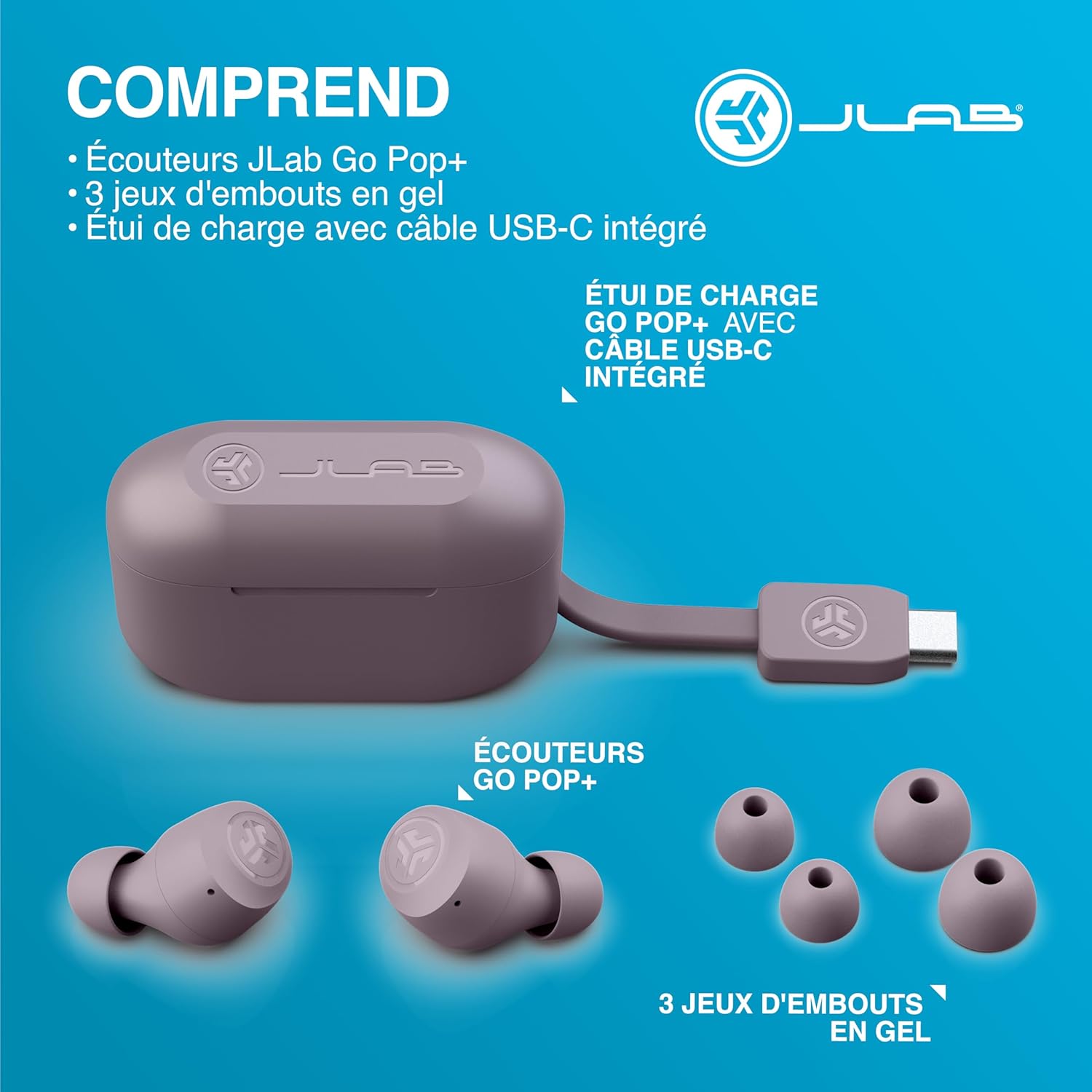 Thumbnail 6 de JLab Go Air Pop+ (mauve) : écouteurs Bluetooth True Wireless avec micro et autonomie 35+ h