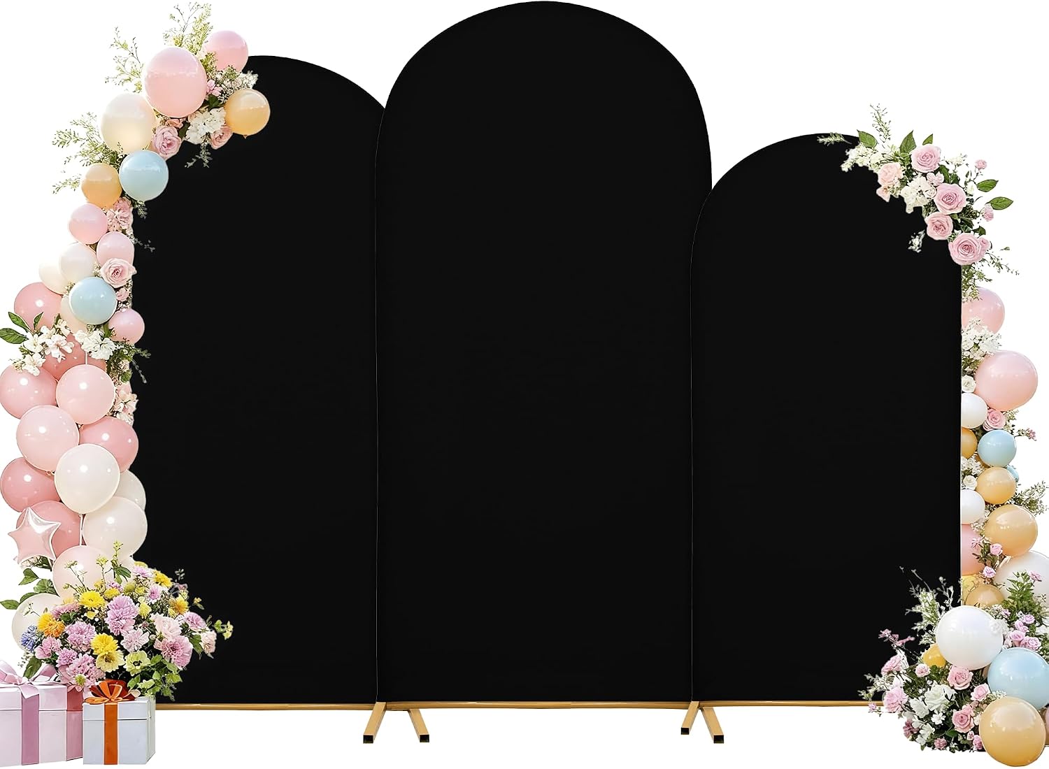 Copertura per arco nuziale in tessuto elastico (92% poliestere, 8% spandex) in nero, 6-6,6-7,2 ft