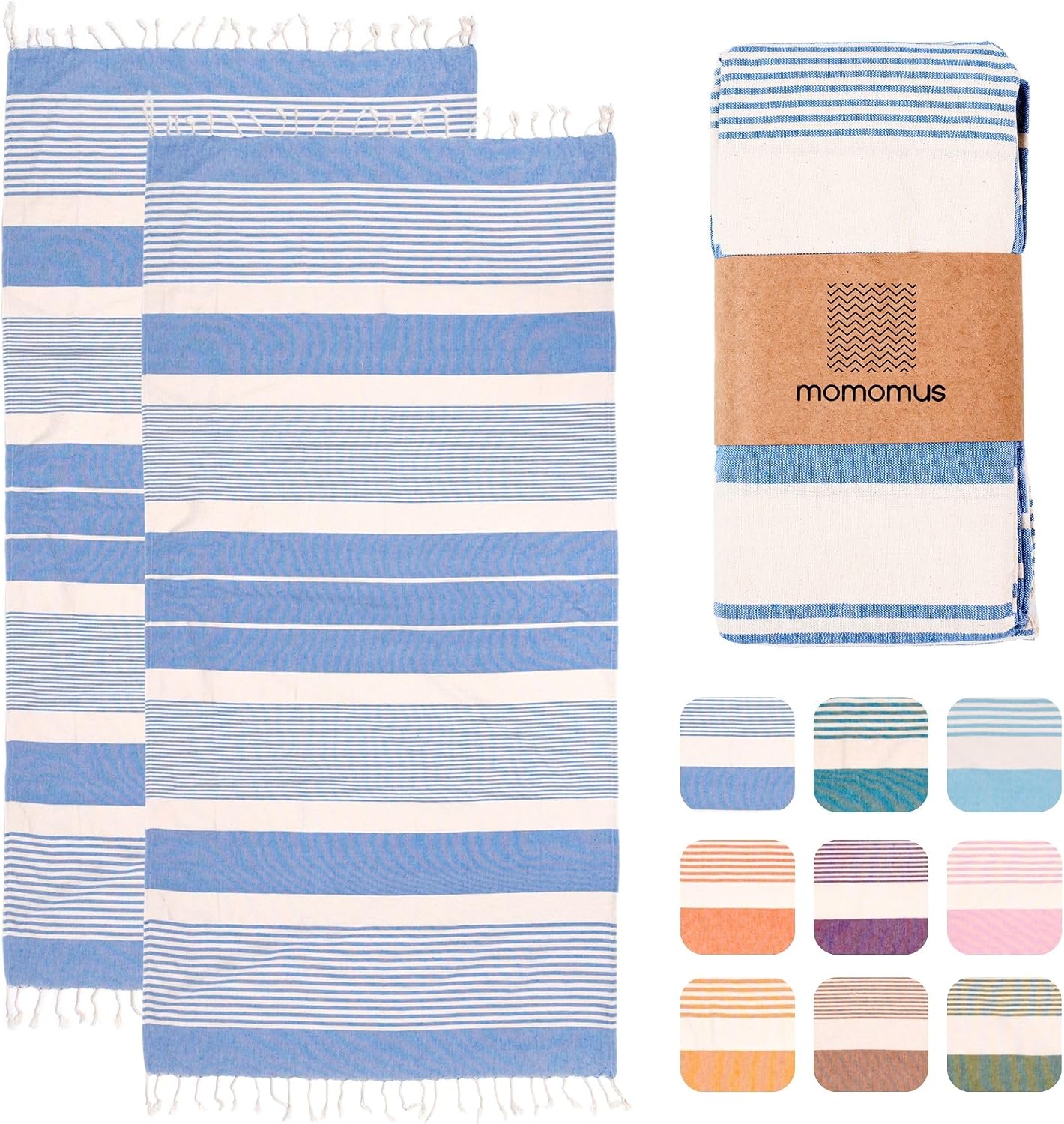 Thumbnail 6 de MOMOMUS Lot de 2 Foutas de Plage XL 90x180 cm – Coton Ultra-Doux, Absorbantes et Légères