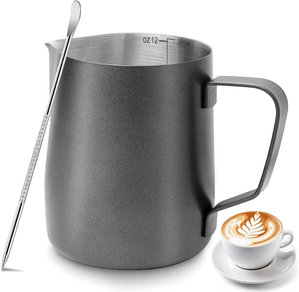 Thumbnail 6 de Milchkännchen Edelstahl 350 ml Mit Messung Und Latte Art Pen