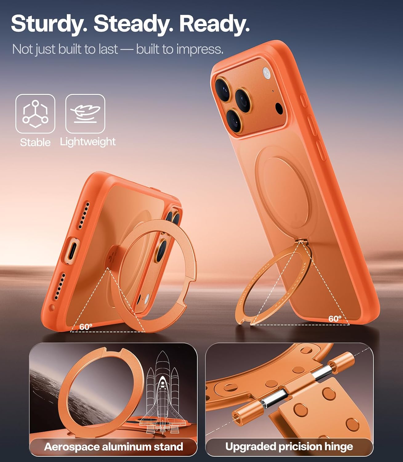 Thumbnail 6 de TORRAS for iPhone 17 Pro Case with Stand — Translucent Matte Cosmic Orange