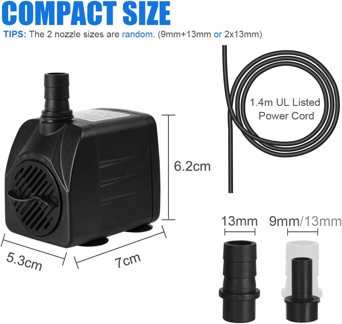 Thumbnail 3 de Flintronic Aquariumpumpe mit 16 W, 800 l/h und Trockenlaufschutz (mit 2 Düsen, 1,4 m Kabel)