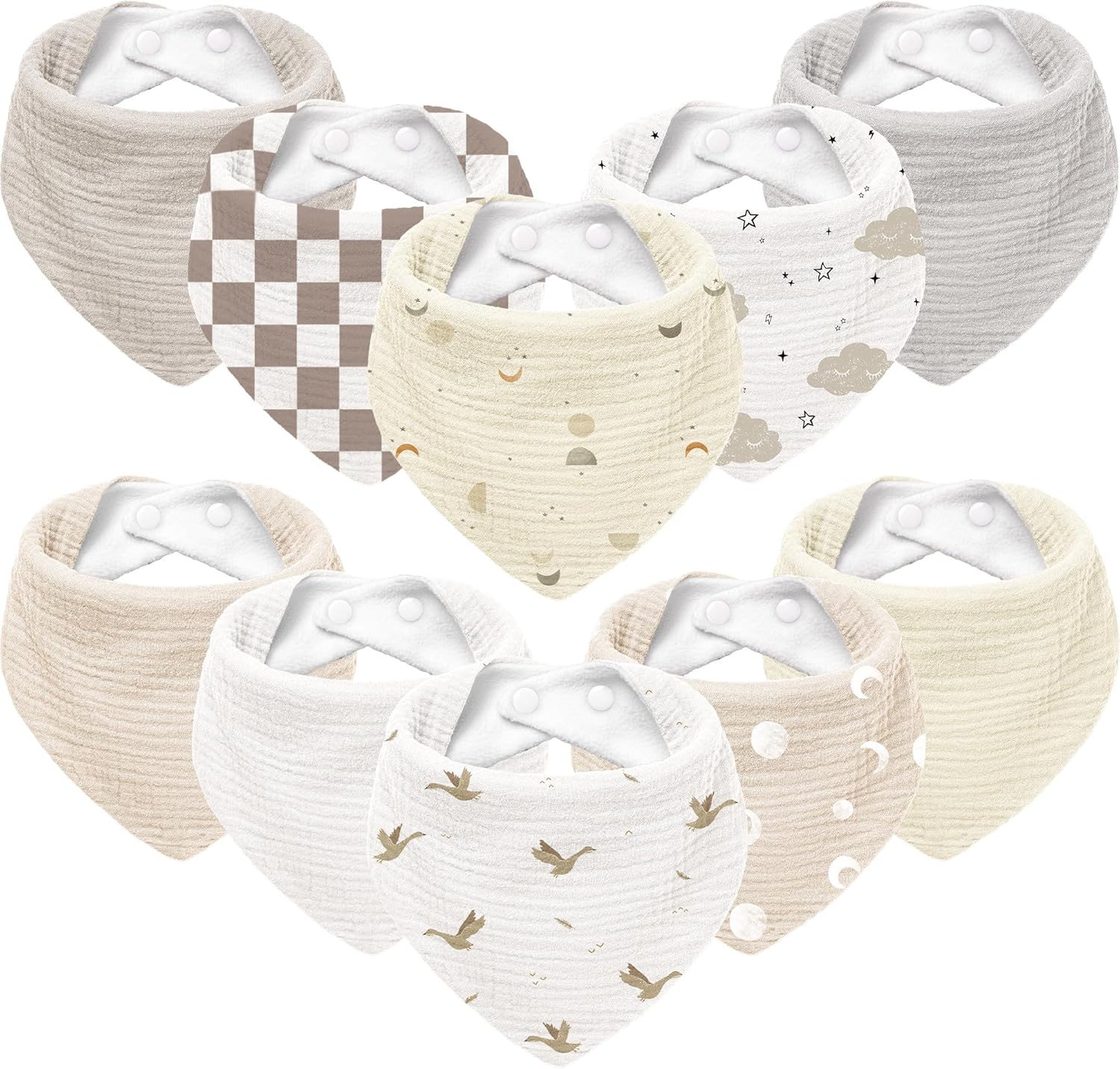 Susurration Baby Dreieckstuch Musselin Lätzchen als Sabberlätzchen, verstellbar – 10er Set