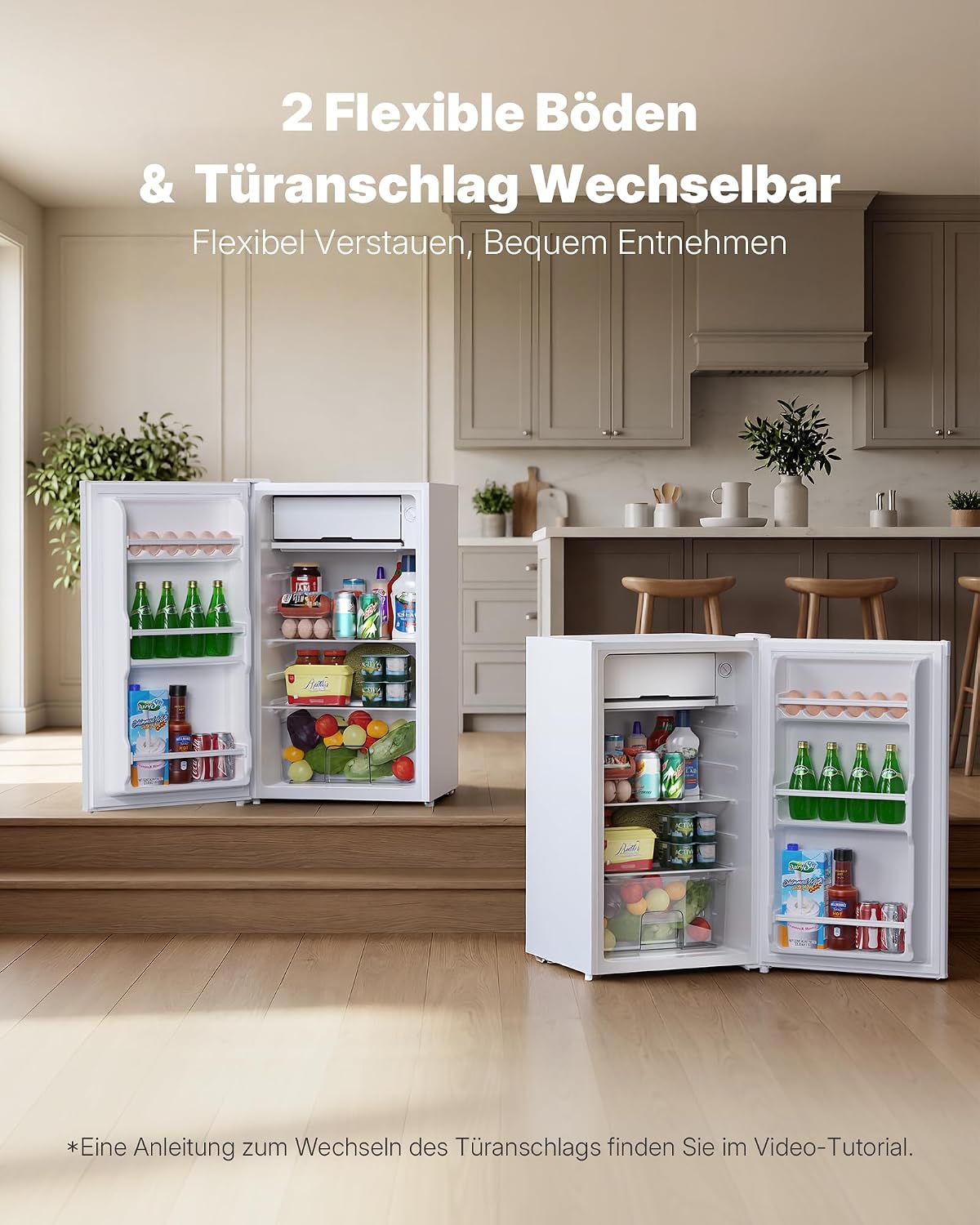 Detalle de Upstreman 91L Kleiner Kühlschrank mit Gefrierfach – kompakt, leise und energieeffizient