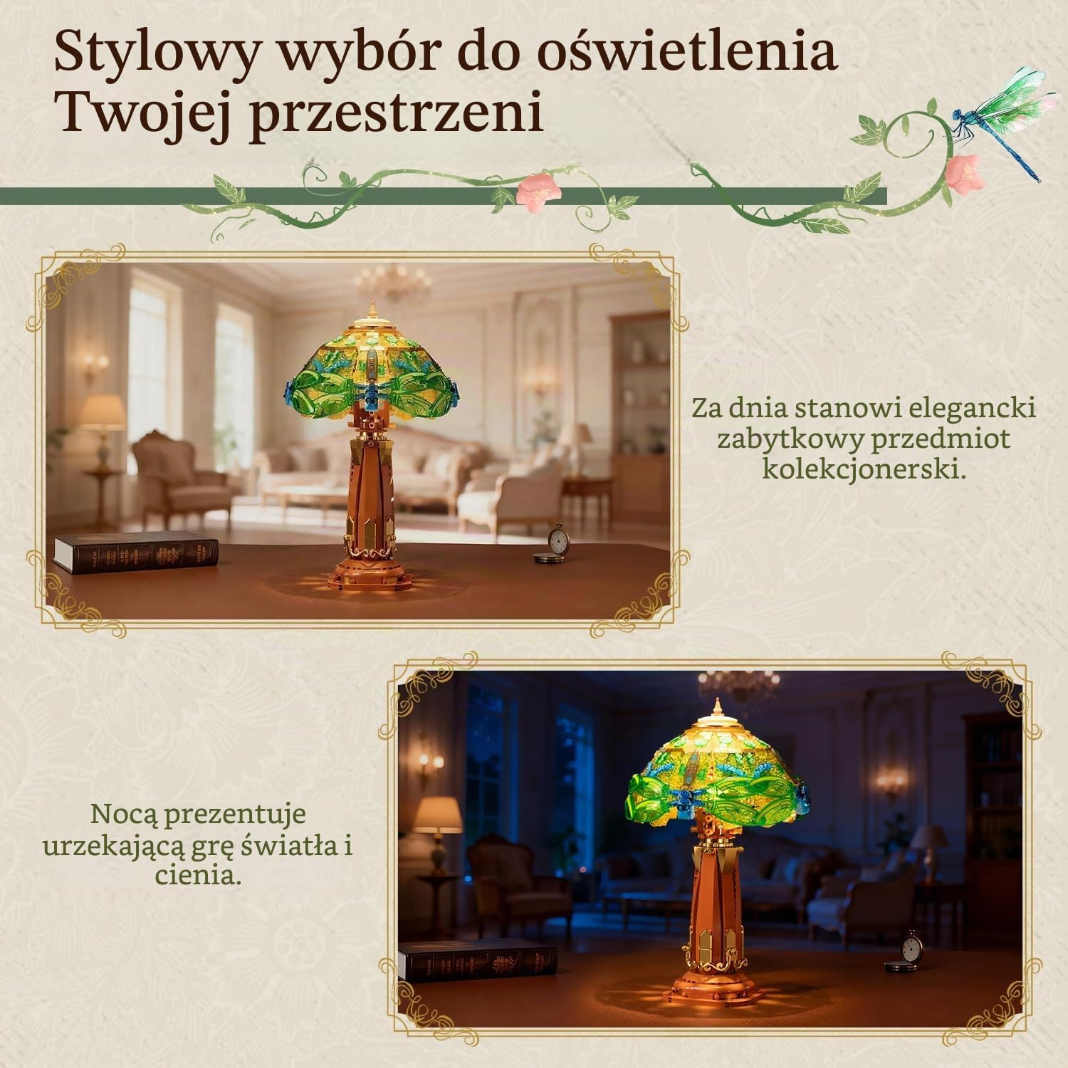 Detalle de PAN TASY 85042 – lampa stołowa z klocków LED, witrażowy klosz