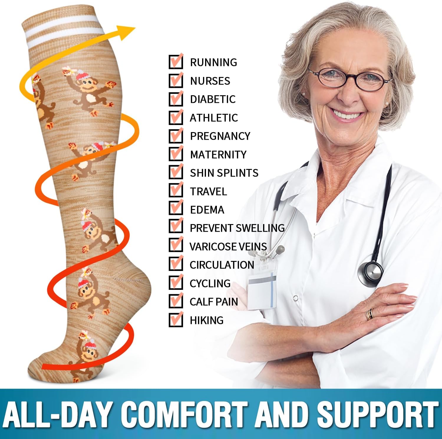 Detalle 2 de Bluemaple Copper Compression Socks, 6-Pair Pack with Graduated Support
