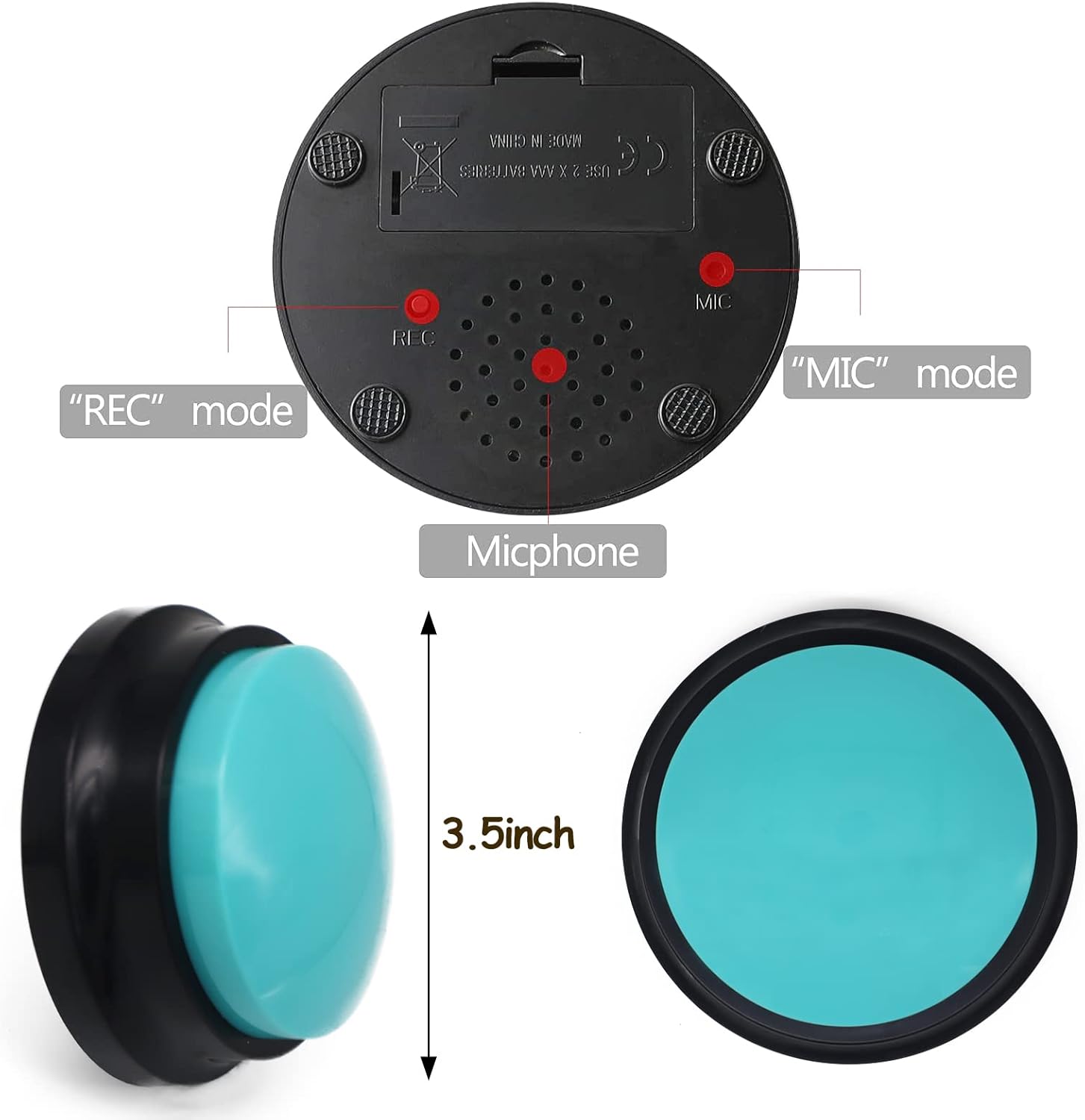 Detalle de Voice Recording Button (Dog Buttons for Communication) – 30 Second Record & Playback, 6 Packs