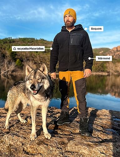 Detalle de RevolutionRace Sherpa Hoodie für Herren – Outdoor-Fleecejacke in Caviar, XL
