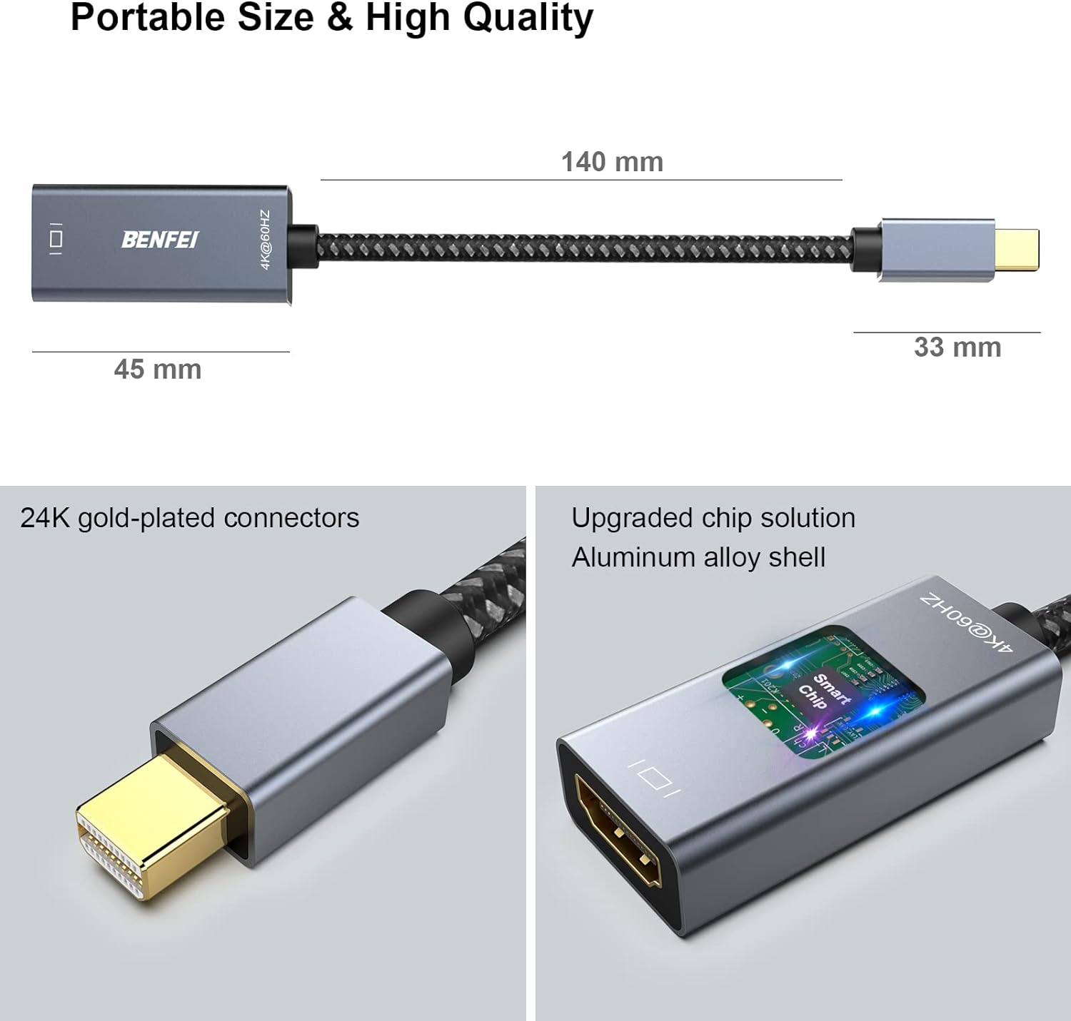 Thumbnail 5 de BENFEI Mini DisplayPort to HDMI Adapter (4K@60Hz) with Aluminium Shell