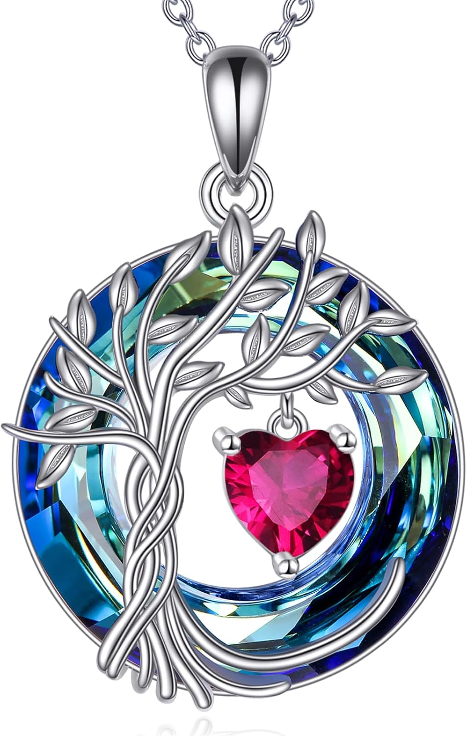 Detalle de POPLYKE Lebensbaum Geburtsstein Kette aus 925 Sterling Silber – Baum des Lebens mit Rubin (Juli)