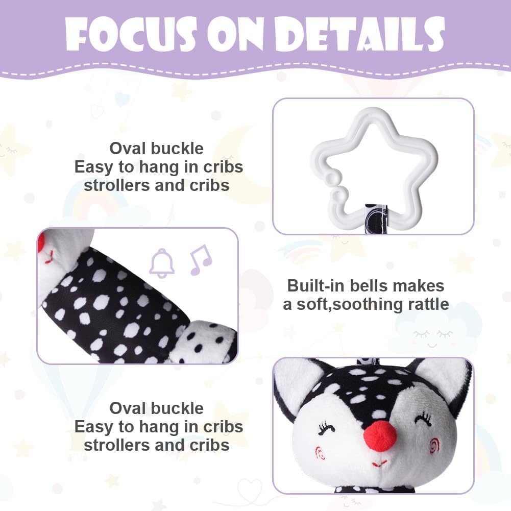 Thumbnail 3 de Aolso 3 Pack Clip on Pram Baby Toys – Sensory Hanging Rattles with Black & White Cartoons