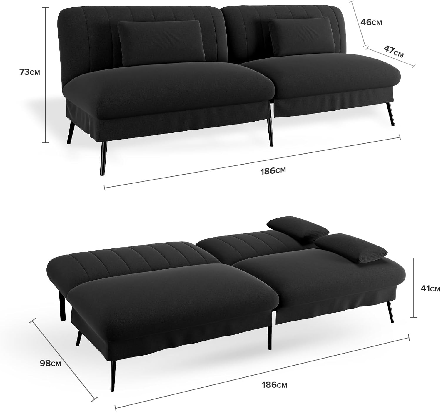 Detalle de COMHOMA Canapé Convertible 3 Places – Canapé-lit 2 en 1, dossier réglable 5 positions, velours coton noir