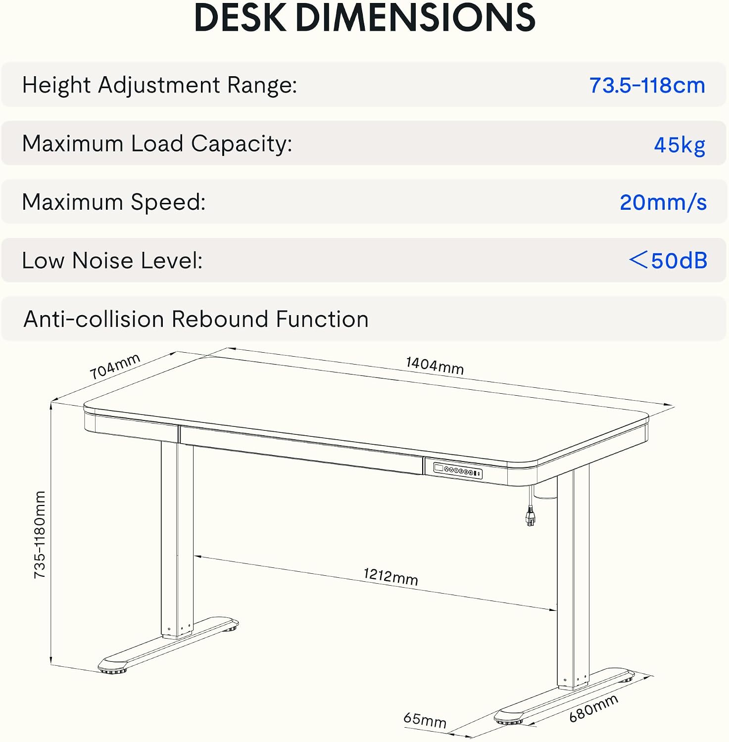 Detalle 2 de FLEXISPOT Q3 escritorio elevable 140x70 cm