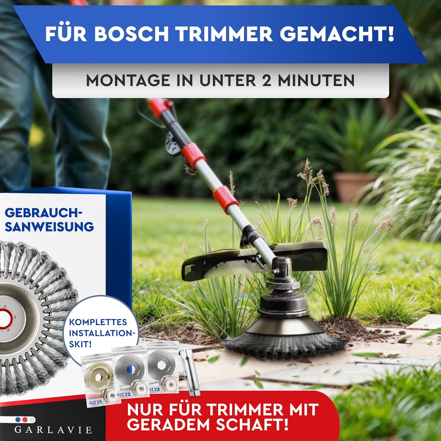 Thumbnail 3 de GARLAVIE 2X Unkrautbürste für Bosch Motorsense – Moos- und Unkrautentfernung mit Adapter