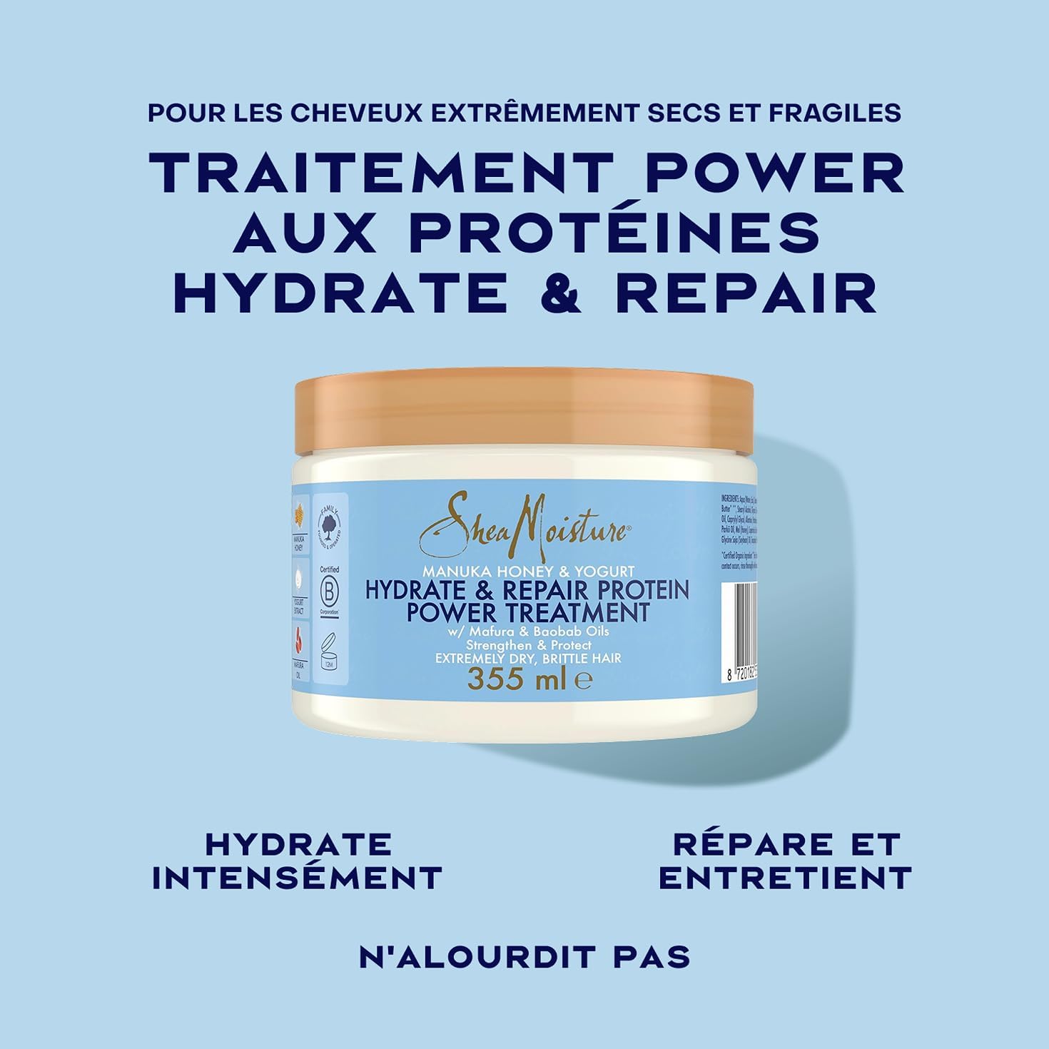 Thumbnail 1 de SheaMoisture Hydrate & Repair Protein Power Masque pour cheveux bouclés secs et abîmés (355 ml)