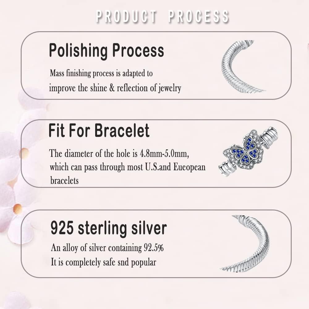 Detalle de LNQOBU Damen-Armband aus 925 Silber mit Schlangen-Optik, Herz-Verschluss & Charms