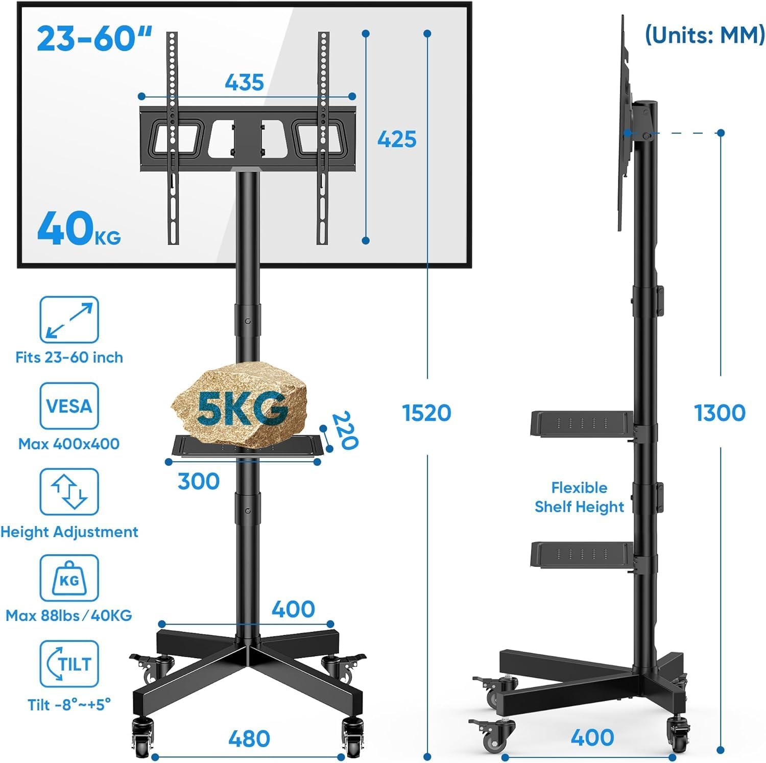 Thumbnail 6 de FORGING MOUNT Mobile TV Stand 23–60 inch TV