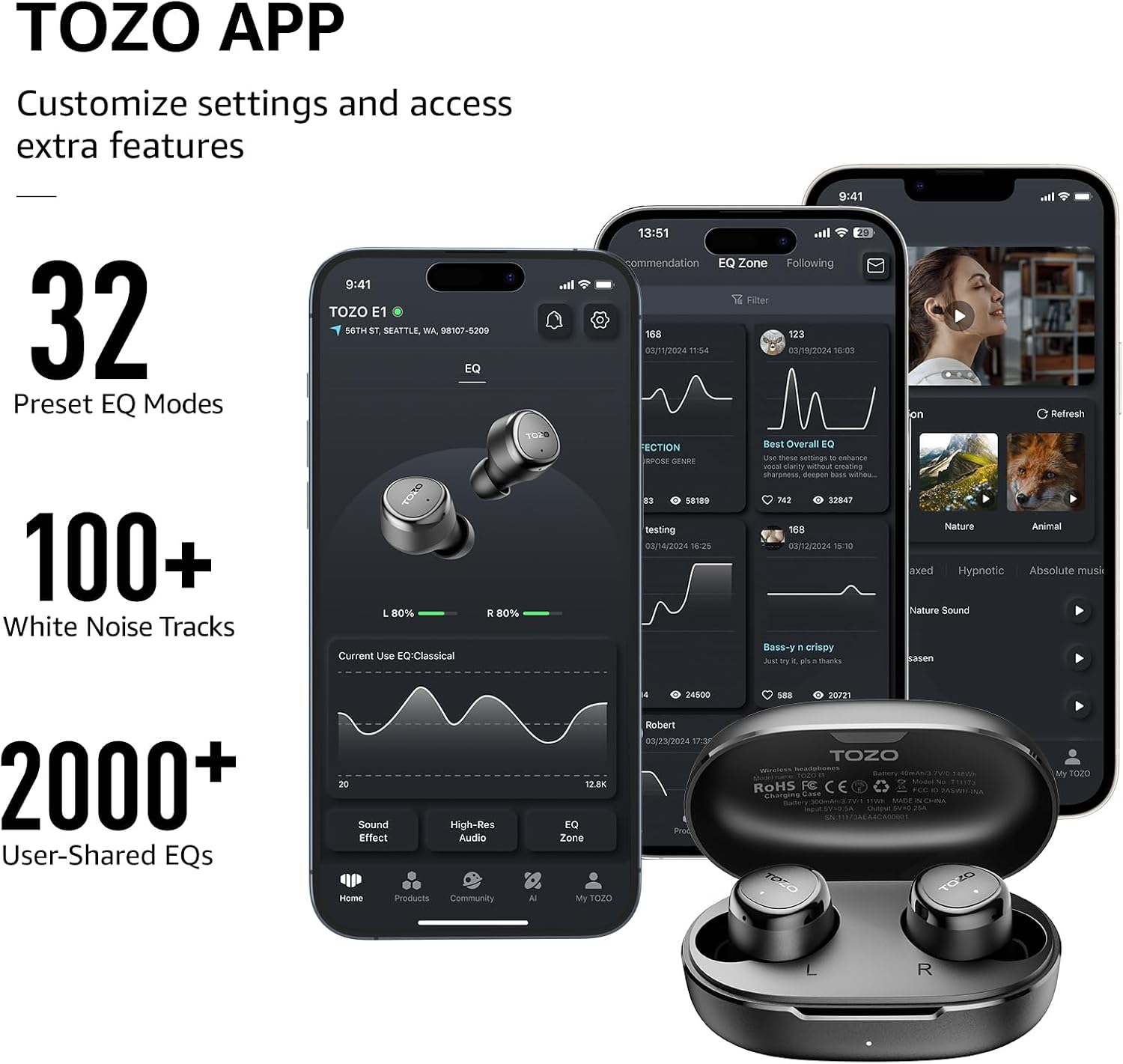 Thumbnail 3 de TOZO E1 Bluetooth Kopfhörer 30 Std