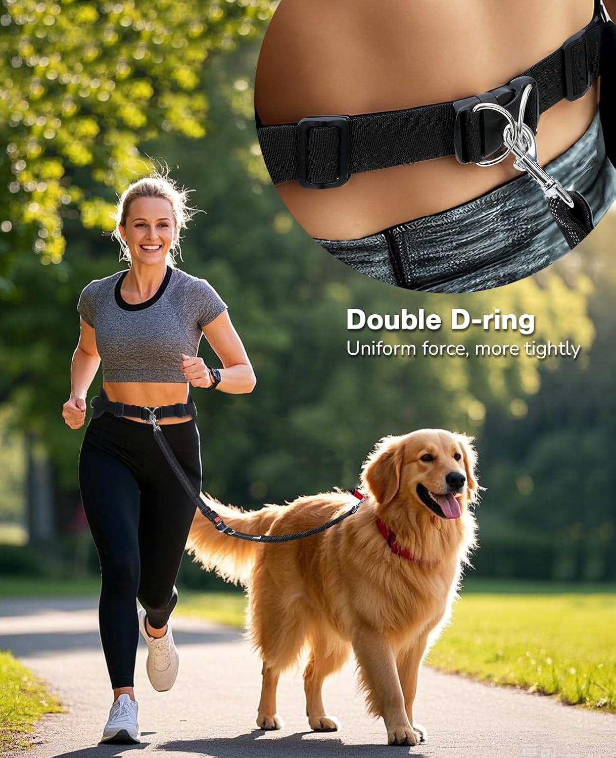 Thumbnail 4 de Pecute Hands Free Dog Leash with Adjustable Waist Belt and Water Pouch (Black)
