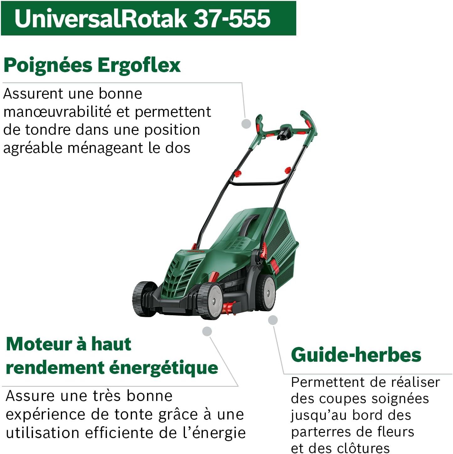 Thumbnail 1 de Bosch UniversalRotak 37-555 : tondeuse à gazon filaire 1 400 W, 37 cm, bac 40 L