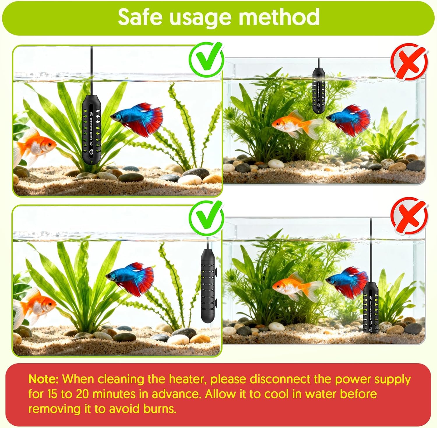 Detalle 2 de QZQ Fish Tank Heater Submersible Aquarium Heater with External Thermostat (50W)