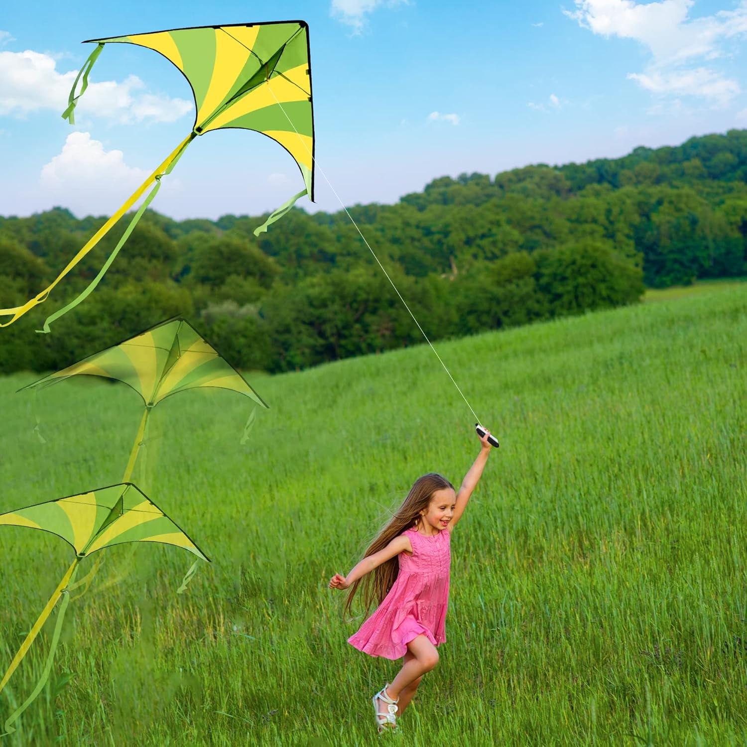 Thumbnail 3 de JOYIN 2 Packs Large Delta Kites – Green and Multicolor, Easy to Fly for Kids and Adults