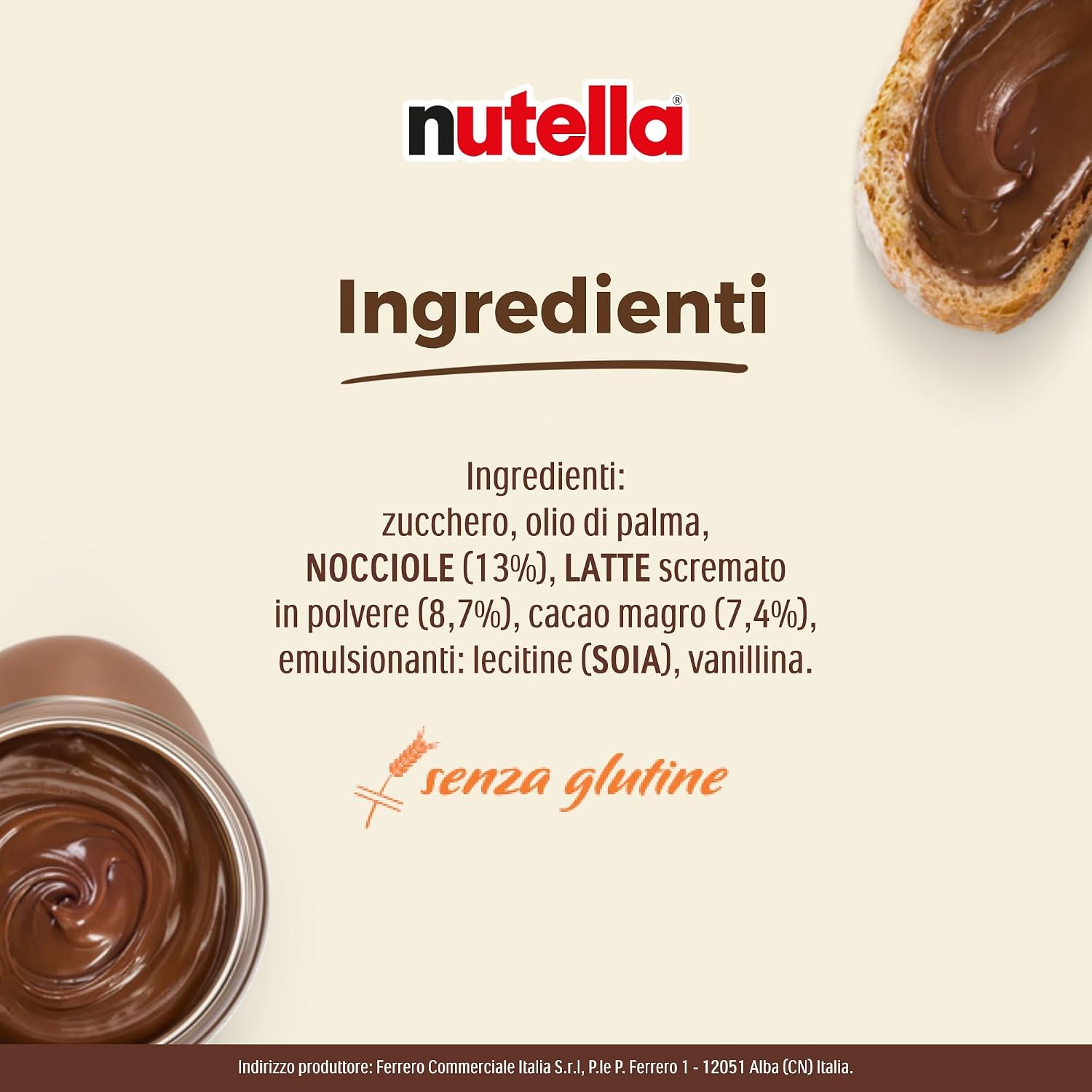 Detalle de Nutella Crema Spalmabile alle Nocciole e Cacao – 64 vasetti da 25 g, senza glutine e conservanti
