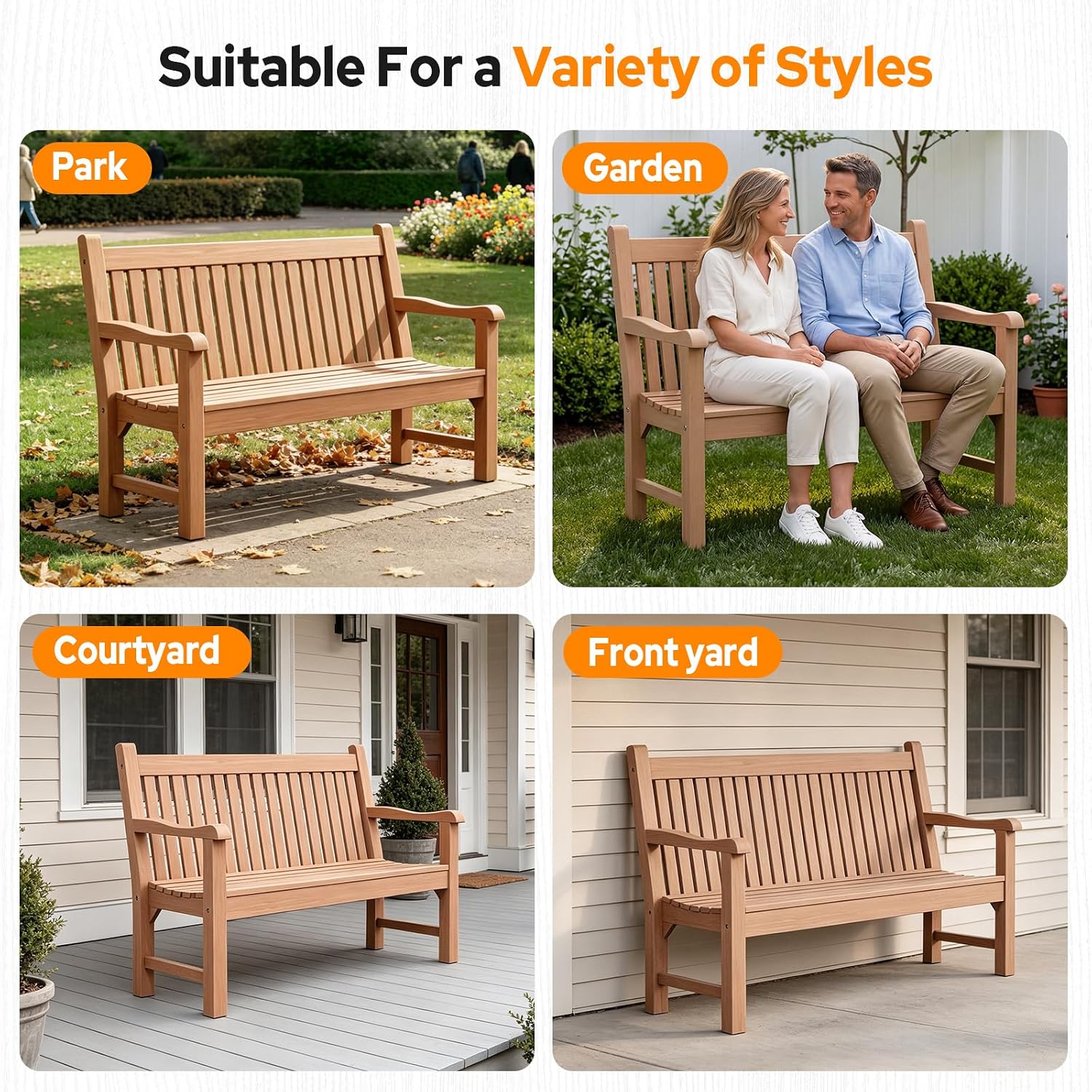 Thumbnail 6 de Psilvam MTOB01 Outdoor Bench for Two, Teak Color, 700 lb Capacity