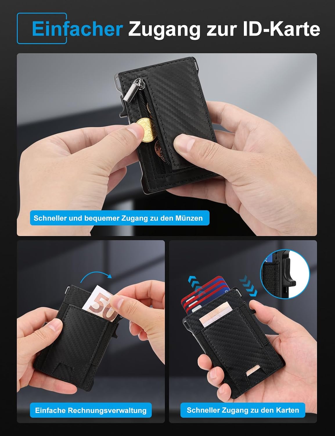 Thumbnail 2 de Kreditkartenetui Slim Wallet mit Münzfach 💼