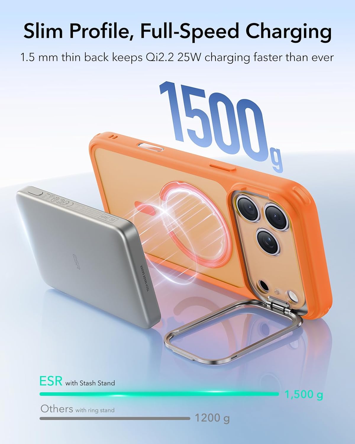 Thumbnail 6 de Coque ESR pour iPhone 17 Pro avec protection caméra, compatible MagSafe et support Stash (orange givré)