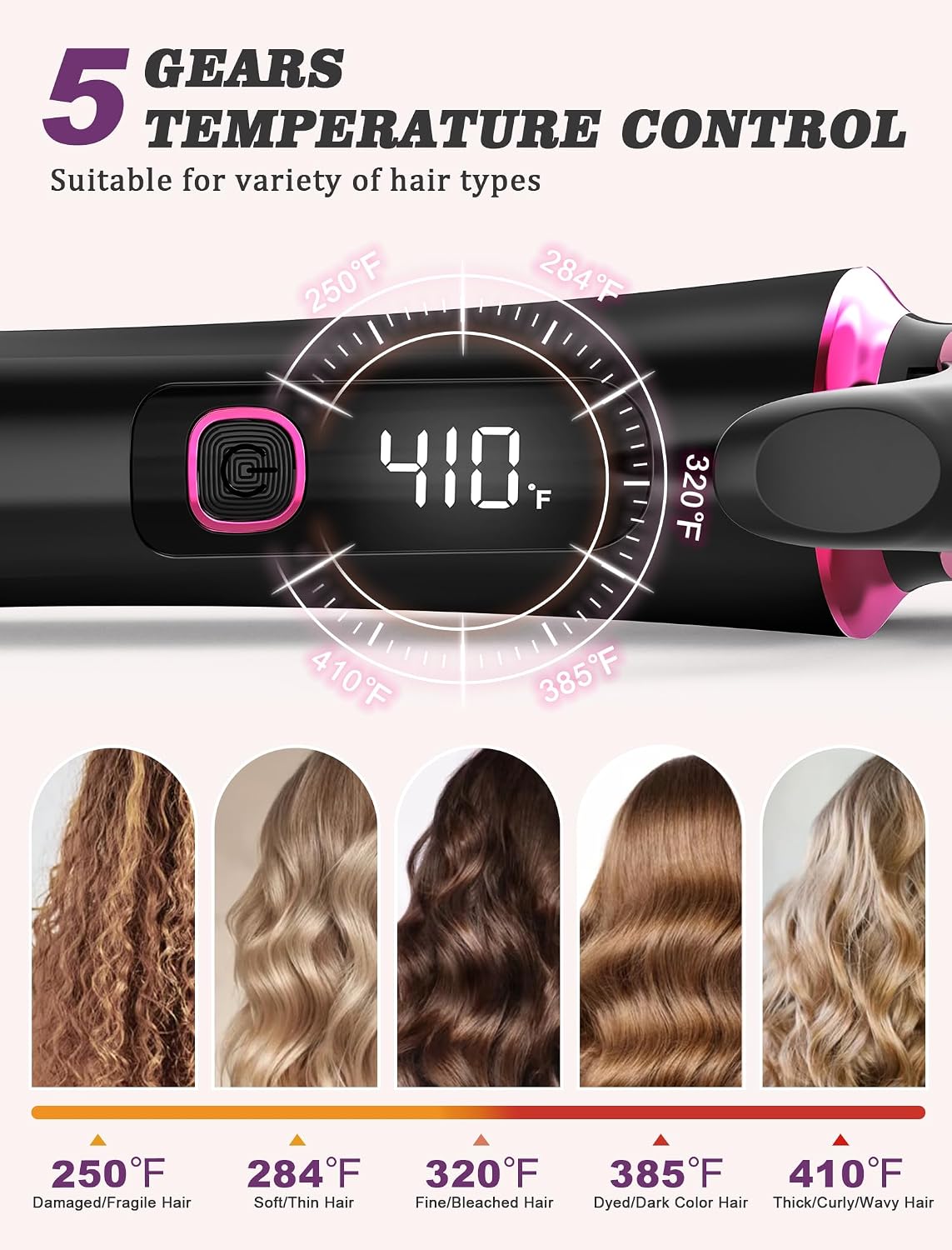 Detalle 2 de Casavok Mini Curling Iron for Travel (110–240V Dual Voltage) with EU/UK Plug Adapter, 1 Inch, 5 Digital Temperature Settings