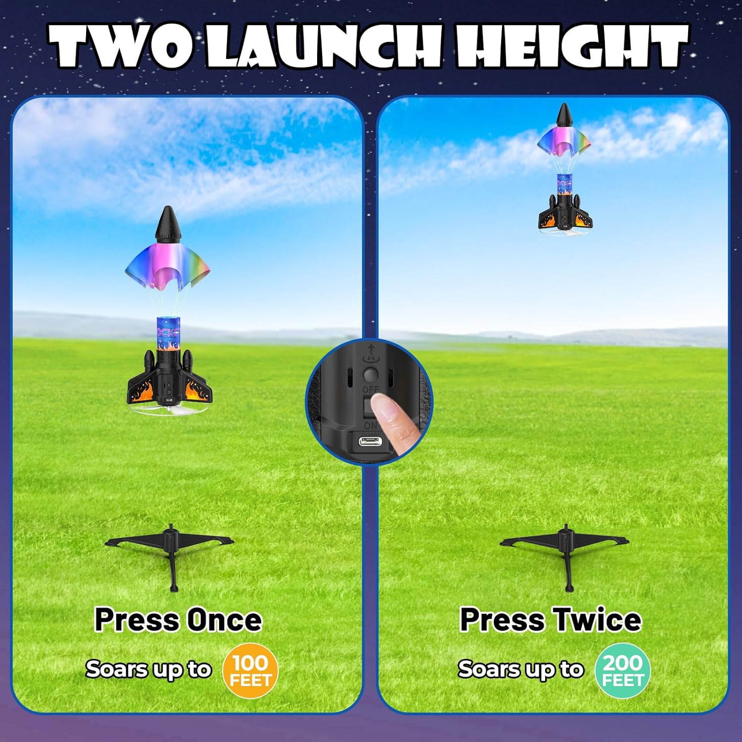 Thumbnail 1 de Ovaasy Rocket Launcher for Kids (Orange) — 200 ft self-launching motorized rocket with LED and safety parachute