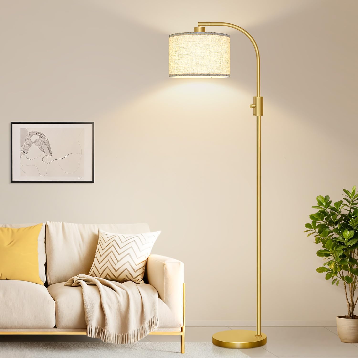 Detalle de Nintiue F1599 Arc Floor Lamp, 65-Inch, Dimmable with Linen Shade