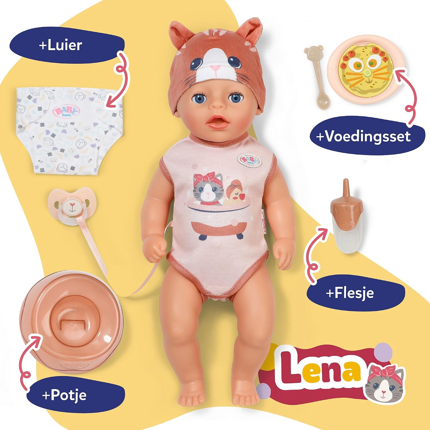 Thumbnail 1 de BABY born Lena 839577 babypop van 36 cm met kattenromper en 7 functies