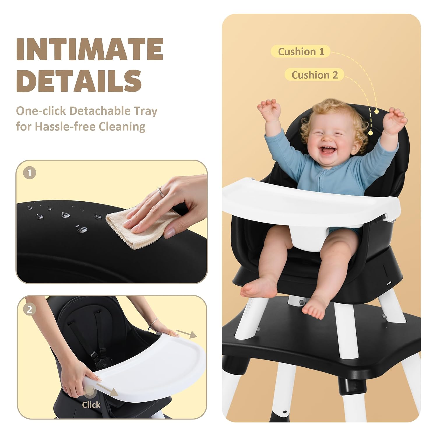 Detalle de TODEFULL 8-in-1 Convertible Baby High Chair with Removable Tray and Booster Seat