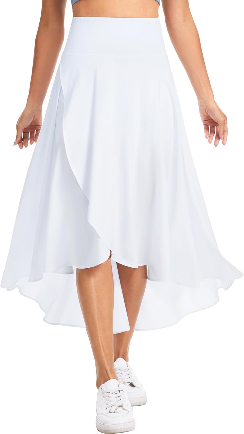 Detalle de THE GYM PEOPLE Women's Long High-Low Maxi Skort with Built-In Shorts and Pockets