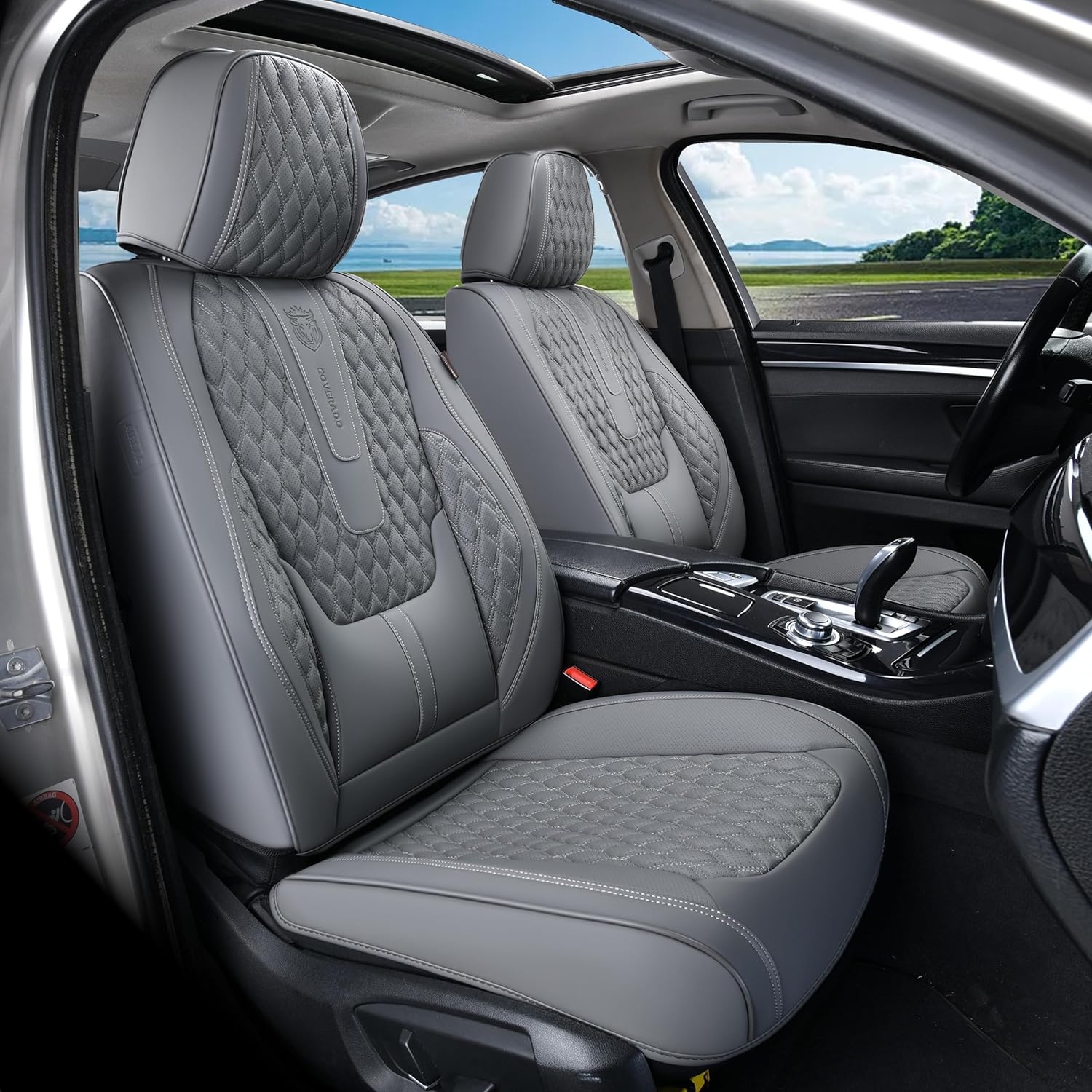 Thumbnail 1 de Coverado Car Seat Covers Full Set: Nappa Leather, Gray, with Lumbar Support and Waterproof Protection