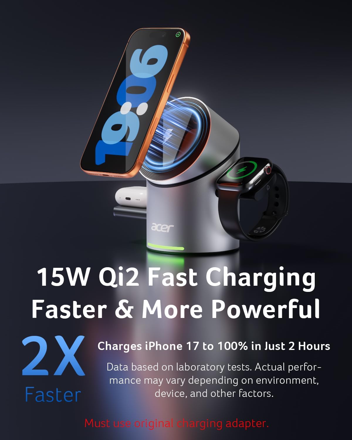 Detalle 2 de Acer 3-in-1 wireless charging station with aluminum alloy