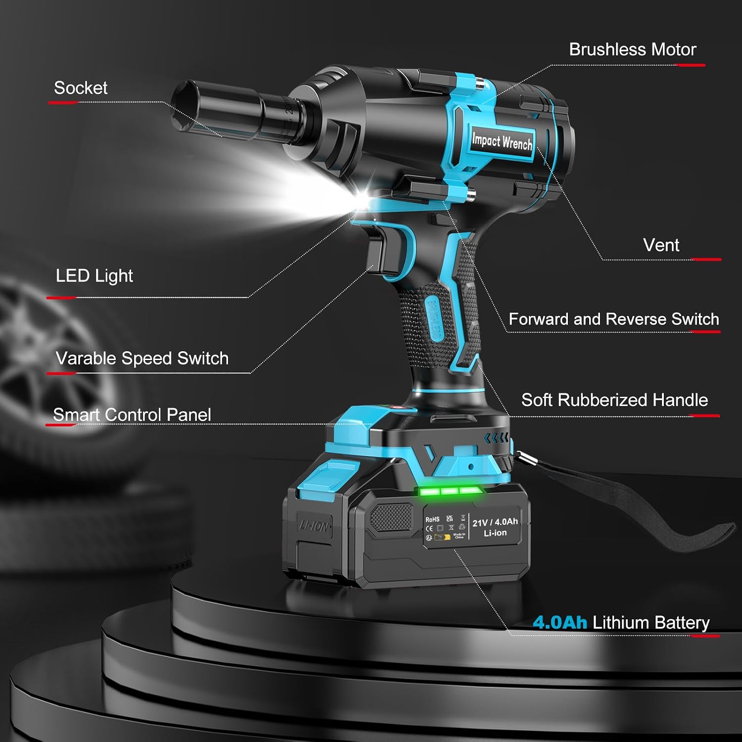 Thumbnail 6 de BETENST Cordless Impact Wrench 1000N.m (1/2"), 21V Brushless Impact Driver with Battery and Sockets