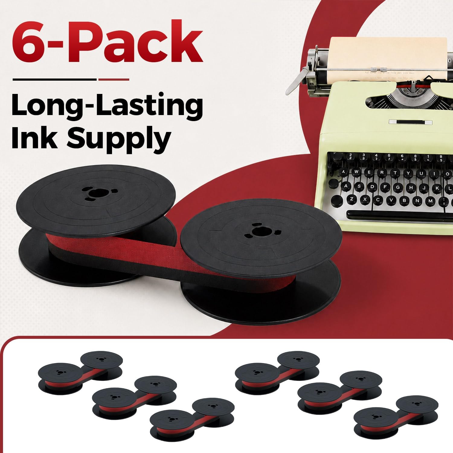 Thumbnail 5 de Printerfield 6 Pcs Replacement Typewriter Ink Spool Ribbon for Olivetti GR 4/GR 8 – Black & Red