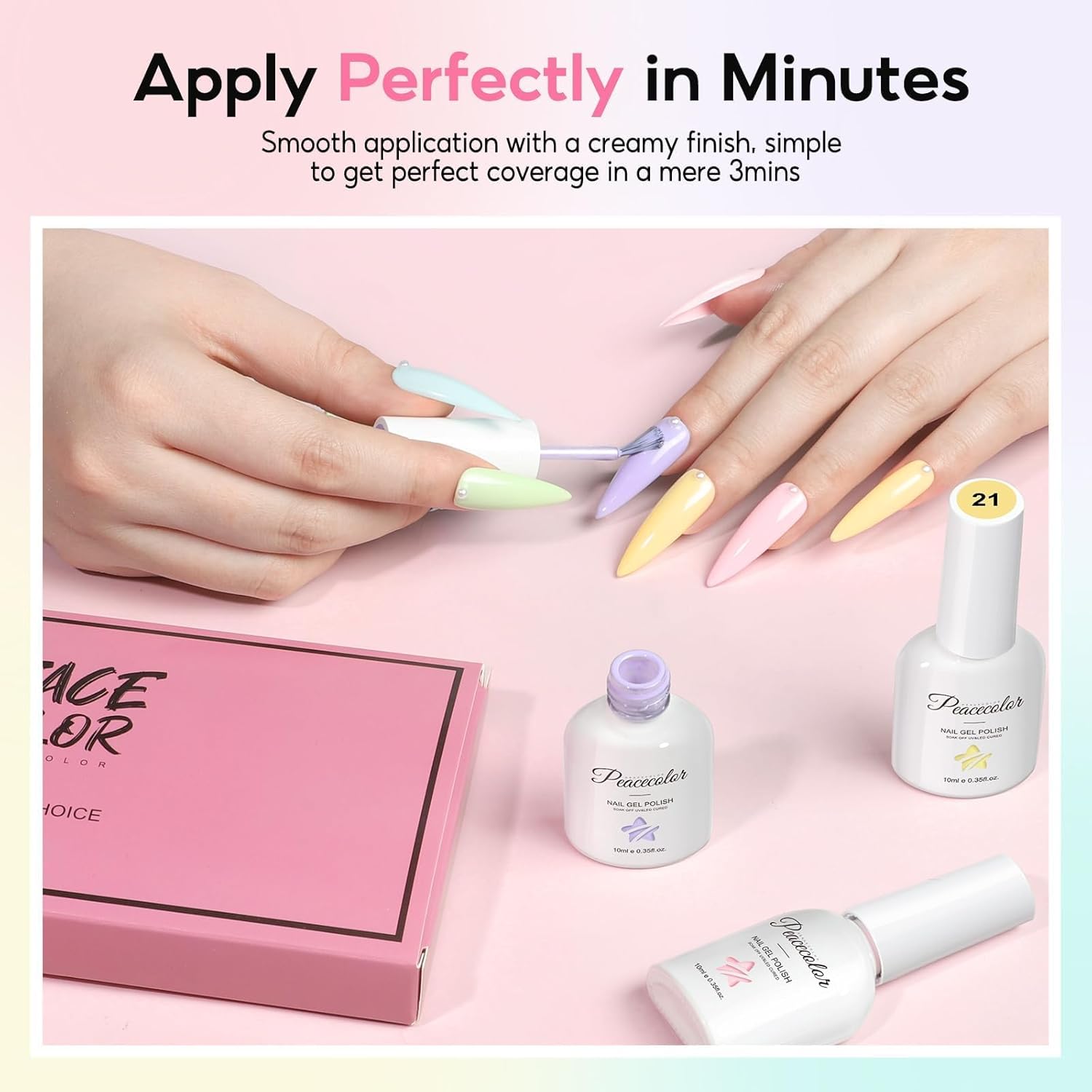 Thumbnail 4 de Kit PEACECOLOR Vernis semi permanent pastel (6 couleurs) – gel UV/LED 10 ml