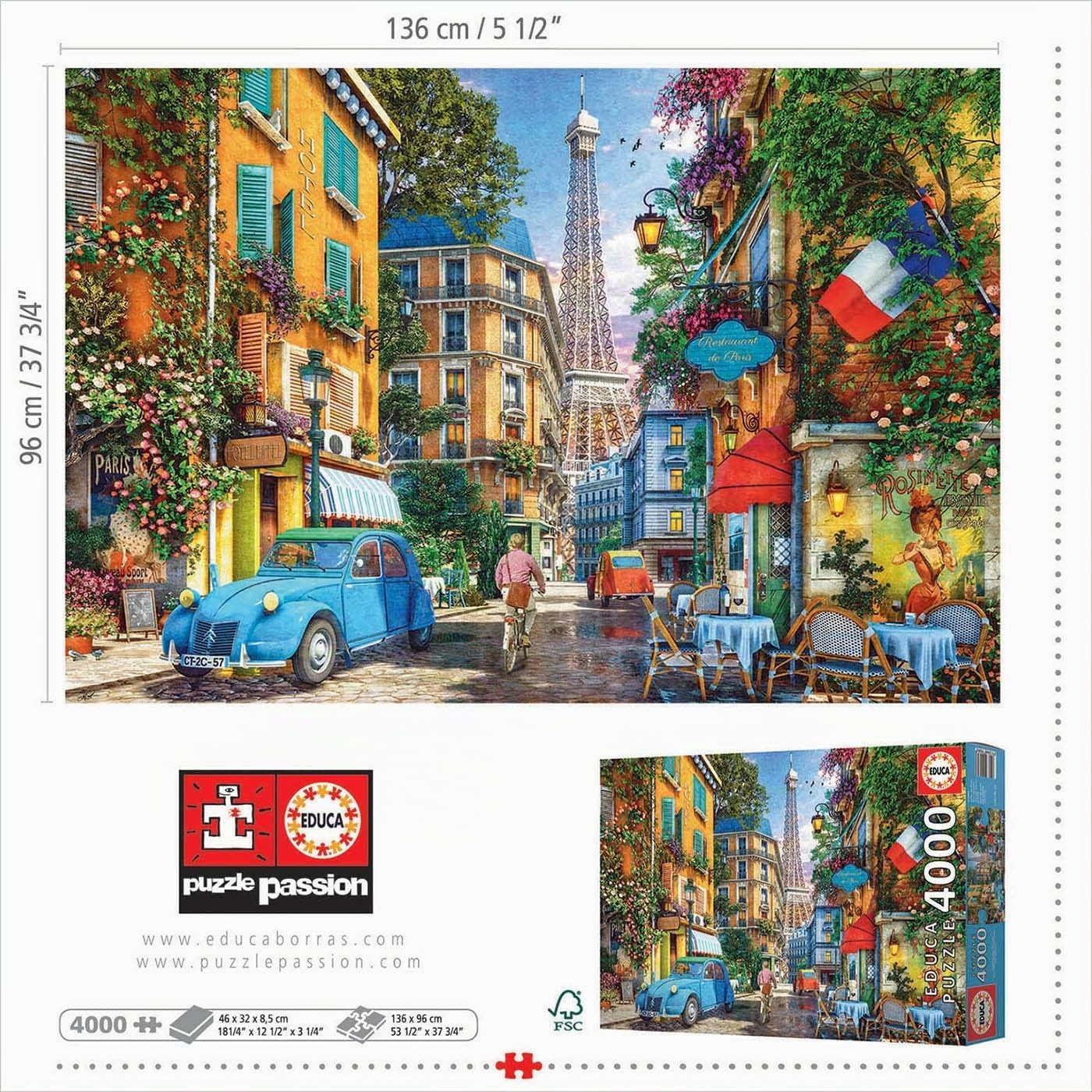 Thumbnail 3 de Puzzle Educa de 4000 pièces pour adultes « Rues de Paris » (136 x 96 cm) + service de pièces perdues