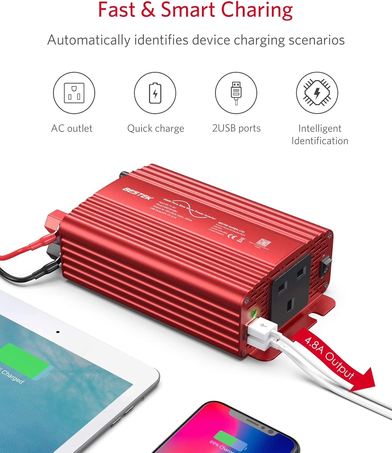 Thumbnail 1 de BESTEK 300W Power Inverter 12V to 230V Car Adapter 🔌