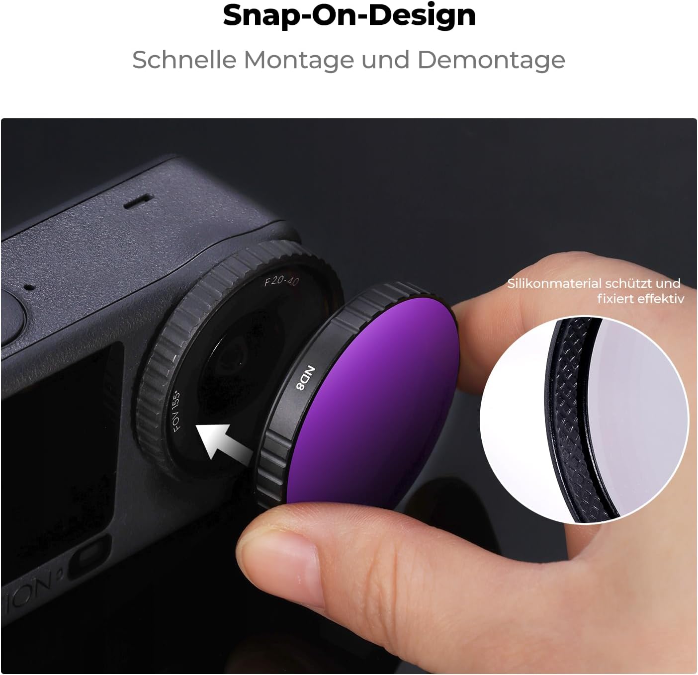 Detalle de K&F CONCEPT Clip-On Schnellwechsel-Filter-Kit für DJI Osmo Action 6 – 4er-Pack ND8/ND16/ND32/ND64 (mit PL)