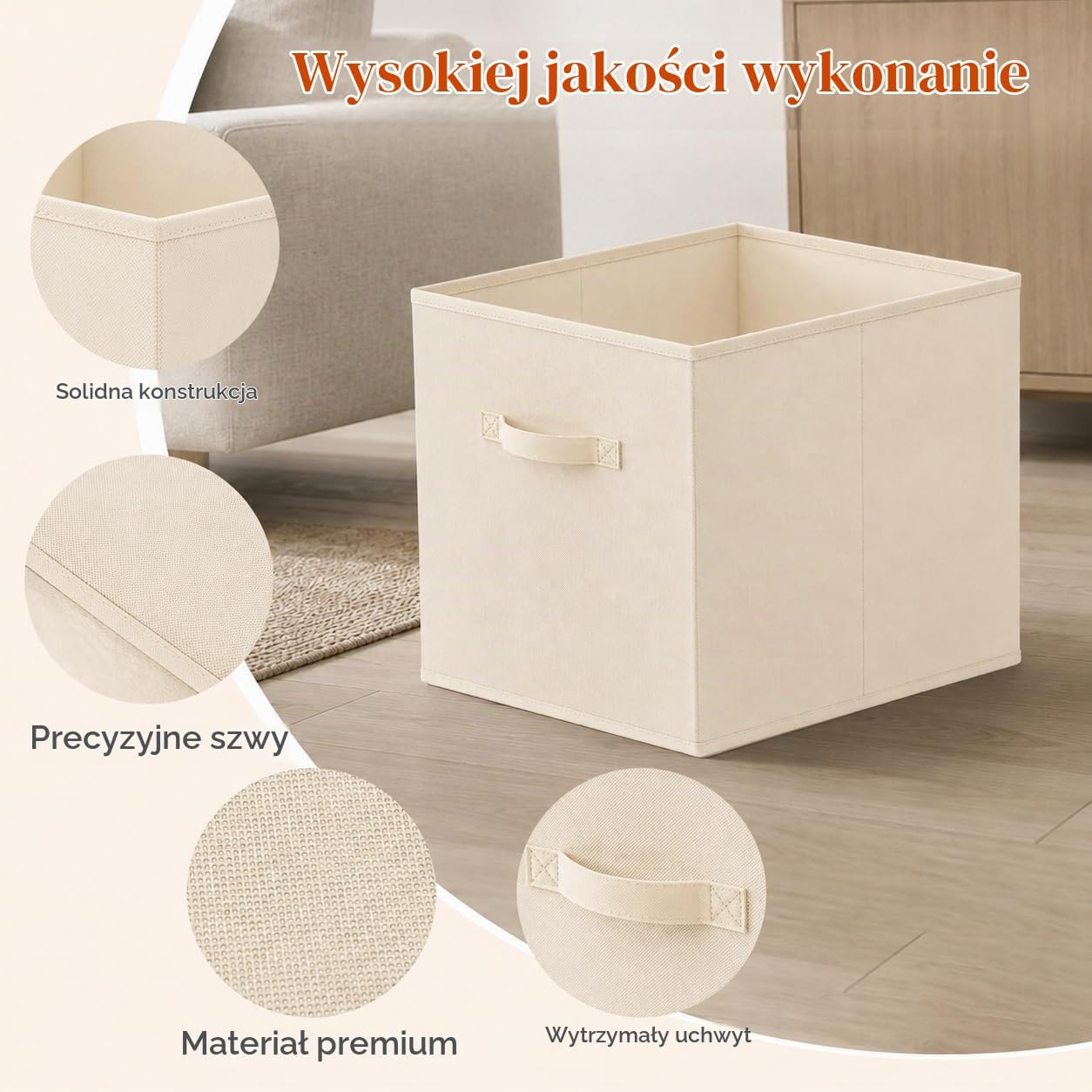 Detalle 2 de Lifewit LHLF230211KHC – składane kosze materiałowe z uchwytami, 6 sztuk, beżowe